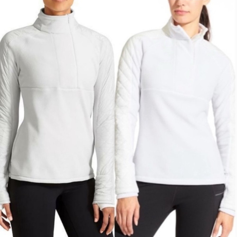 Athleta XS Vortex Quilted Black Fleece Half Zip Athletic Pullover Jacket- GREY